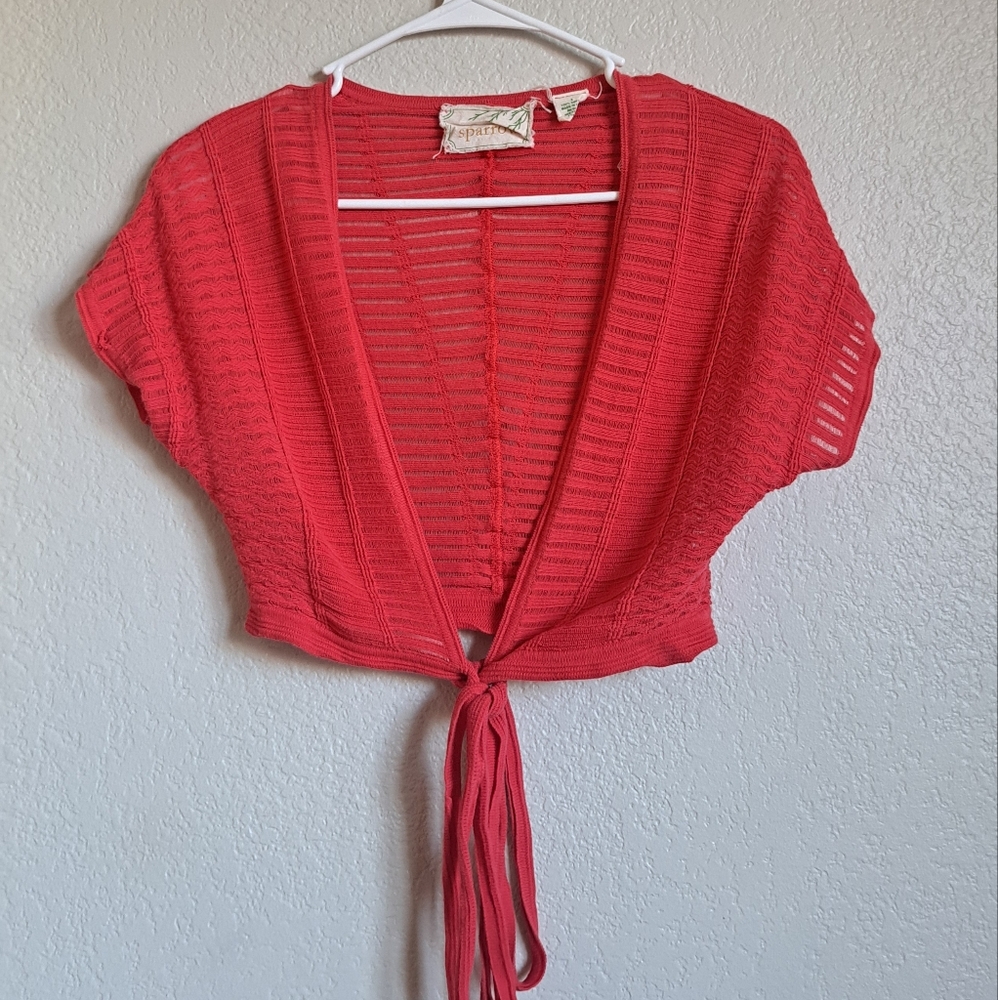 Sparrow Red Open Tie Front Dolman Sleeve Cropped Cardigan Size Small